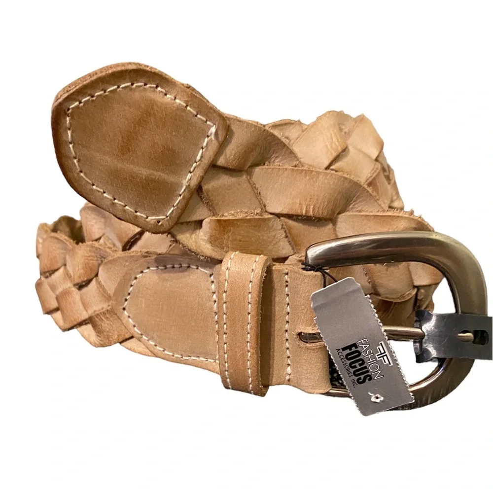 Sold!!!NWT Womens Fashion Focus Accessories Braided Blonde Tan Leather Belt - Picture 1 of 4